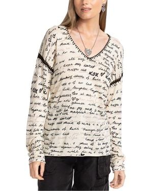 Johnny Was Johhny Was The V-Neck Whipstitch Silk Pullover - Natural
