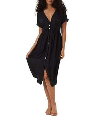 The Normal Brand Deep V Button-Thru Dress - Black