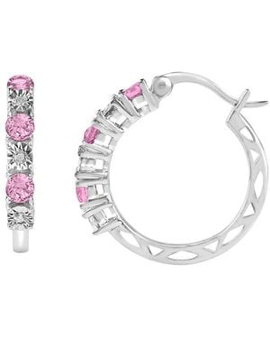 MaxColor 0.12 Ct. Tw. Diamond & Lab-Grown Sapphire Hoop Earrings - White