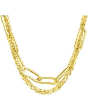 Sterling Forever 14K Plated Emery Paperclip & Curb Chain Layered Necklace - Metallic