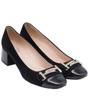 Tod's Suede Double T Court Loafer Pump (Authentic Pre-Loved) - Black