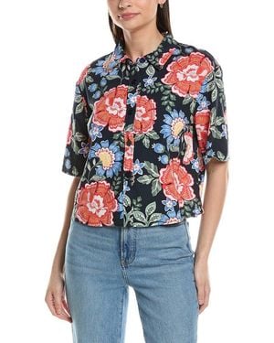 Ellen Tracy Linen-Blend Camp Shirt - Blue