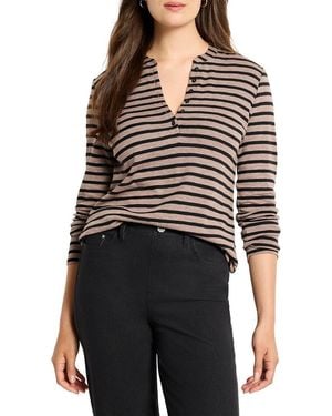 NIC+ZOE Petite Striped Henley T-Shirt - Black