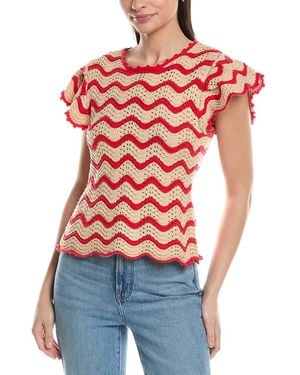 Ellen Tracy Flutter Sleeve Pointelle Sweater - Red