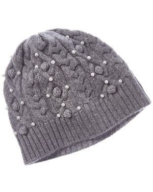 Forte Cashmere Pearl Studded Cashmere Hat - Grey