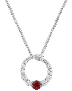 Gemstones 14K Diamond .32 Ct. & .15 Ct.Ruby Pendant Necklace - Metallic