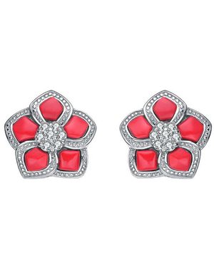 Genevive Jewelry Silver Cz Drop Earrings - Red