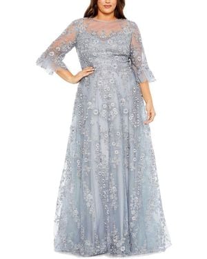 Mac Duggal Flutter Sleeve Embellished A-Line Gown - Blue