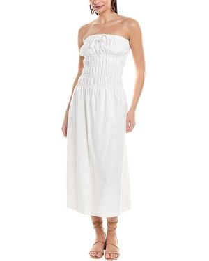 Onia Air Smocked Linen-Blend Midi Dress - White
