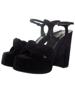 Saint Laurent Velvet Bianca 85 Platform Sandal (Authentic Pre-Loved) - Black