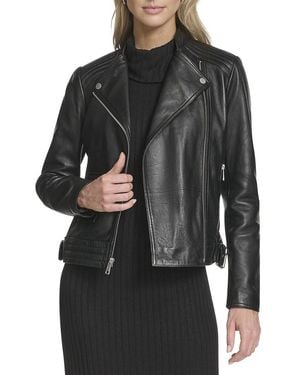 Andrew Marc Frankie Leather Moto Jacket - Grey