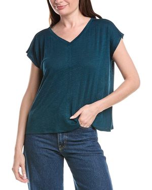 Eileen Fisher V Neck Square Linen T-Shirt - Blue