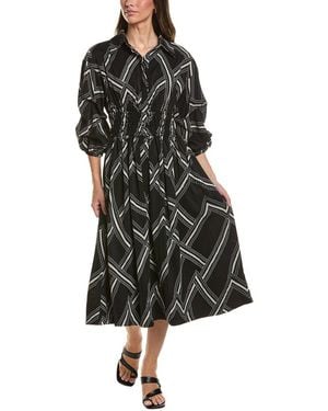 Gracia Printed Shirt Collar Dress - Black