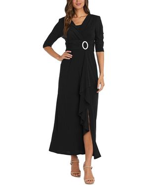 R & M Richards Cascade Wrap Dress - Black