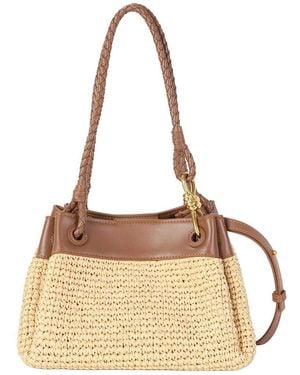 Tiffany & Fred Paris Leather & Raffia Drawstring Shoulder Bag - Natural