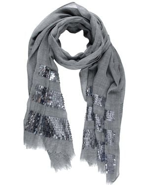 Saachi Fringe Sequins Wool Scarf - Grey