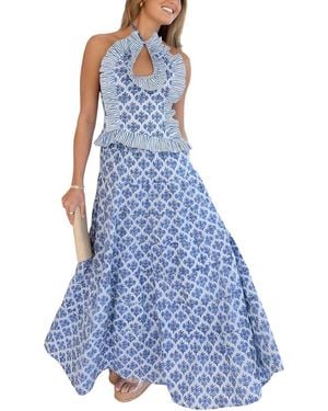 CHARLOTTE GREEN 2Pc Top & Skirt Set - Blue
