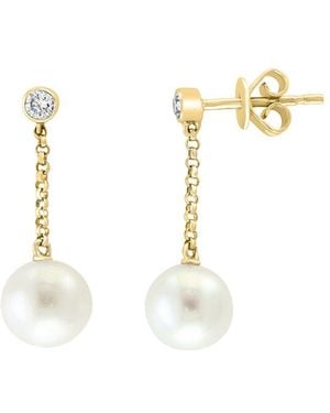 Effy Fine Jewelry 14K 0.13 Ct. Tw. Diamond & 7.5Mm Pearl Earrings - White