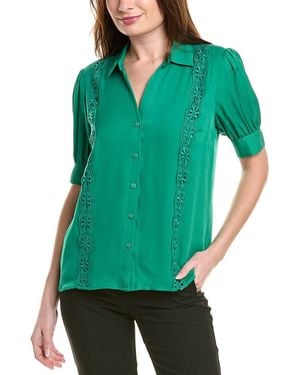 Tahari The Aram Crochet-Trim Silk Blouse - Green