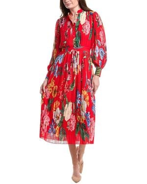 Tahari Pleated Blouson Maxi Dress - Red