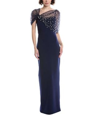 THEIA Louella Pearl Shawl Gown - Blue