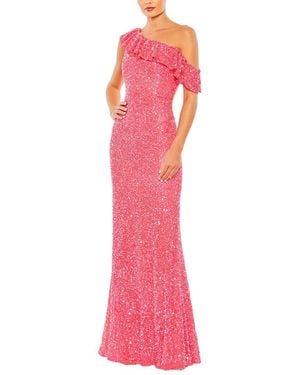 Mac Duggal Sequin Ruffle One Shoulder Mermaid Gown - Pink