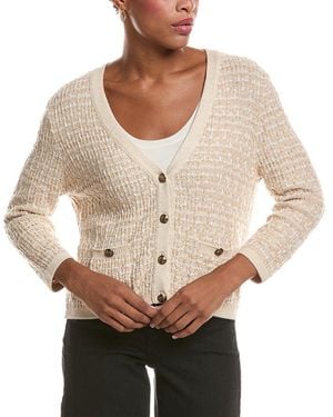 Autumn Cashmere Cropped Texture Stitch V-Neck Jacket - Natural