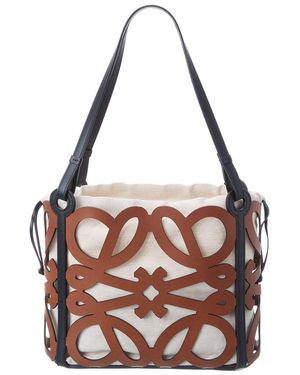 Loewe Anagram Cut-out Small Canvas & Leather Tote - Metallic