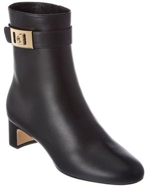 Ferragamo Hug Buckle Leather Bootie - Black
