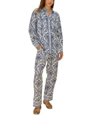 FARM Rio Linen-Blend Tropical Cameo Pajama Pant - Blue