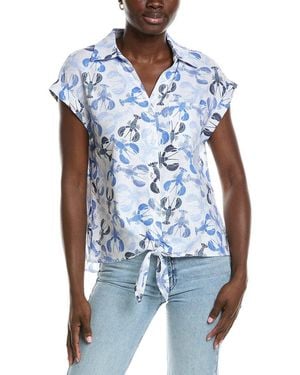 Jones New York Linen-Blend Tie-Front Printed Blouse - Blue
