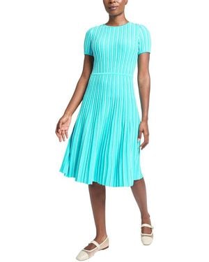 Ming Wang Jewel Neck Soft Knit Flare Dress - Blue
