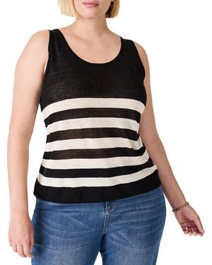 NIC+ZOE Plus Featherweight Striped Linen-Blend Tank - Black