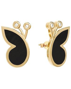 Gabi Rielle 14K Over Onyx Cz Wings Earrings - Metallic