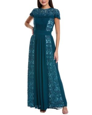 Tadashi Shoji Pleated Lace Panel Gown - Blue
