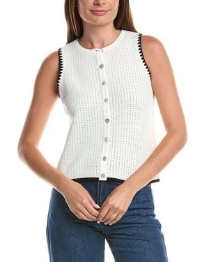 Cece Pointelle Button Up Top - White
