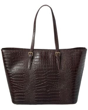 Persaman New York Penny Croc-Embossed Leather Tote - Brown