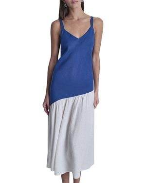 DKNY Colorblocked Hanky Linen Dress - Blue