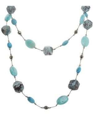 Margo Morrison Sleeping Beauty, Amazonite, Pyrite, Jasper Necklace - Blue