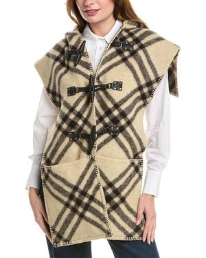 Burberry Check Wool & Leather Cape - Brown