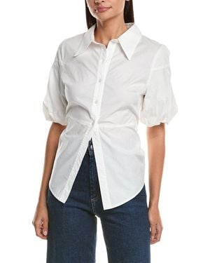 MILLY Tie Back Poplin Button Down Shirt - White