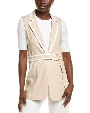 Ellen Tracy Belted Sleeveless Linen-Blend Blazer - Natural