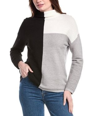 Tahari Funnel Neck Ottoman Sweater - Gray