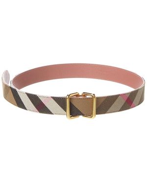 Burberry Check Canvas & Leather Belt - White