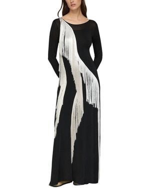 Lafayette 148 New York Embroidered Fringe Knit Maxi Dress - Black