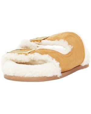 Fendi Suede Feel Ff Buckle Sandal Slide (Authentic Pre-Loved) - Natural