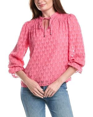 Tahari Sleeve Split Neck Blouse - Red