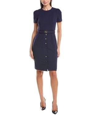 Anne Klein Box Pleat Sleeves Sheath Dress - Blue