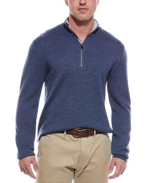 Magaschoni Merino Wool-Blend 1/4-Zip Mock Neck Sweater - Blue