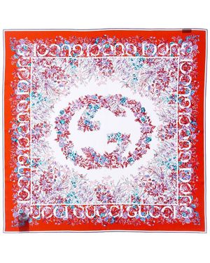 Gucci Floral Silk Scarf - Red